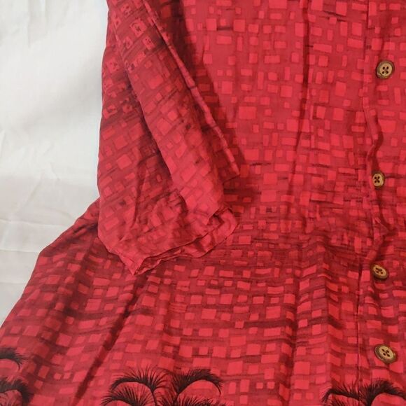 Imprints Deep Red Rayon Button-Up Shirt Size L - Picture 5 of 8